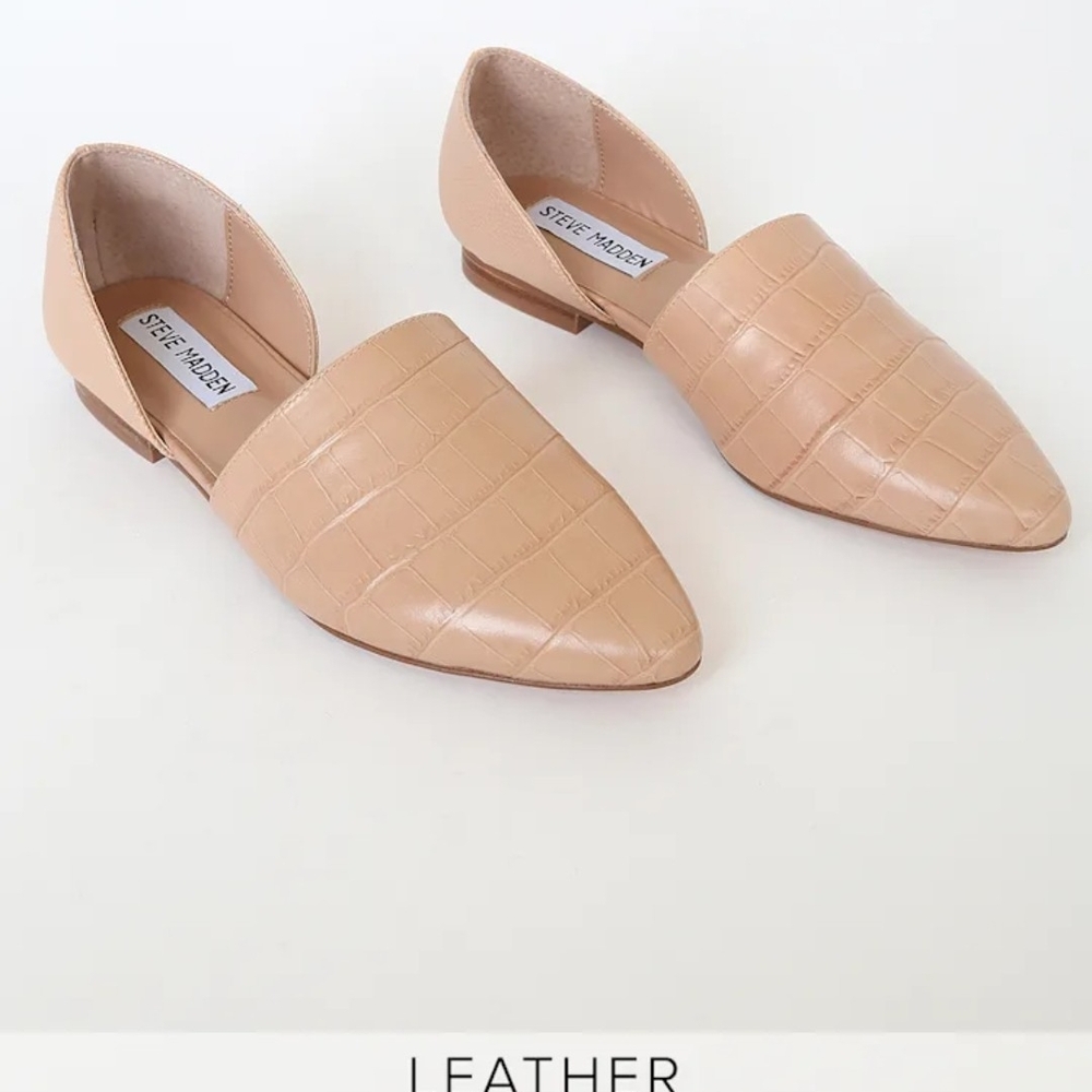 Steve Madden Tan Leather Flats with Side Cutout NEW Without Tags